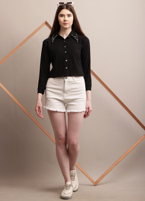 Belvik Women Embellished, Solid Casual Black Shirt