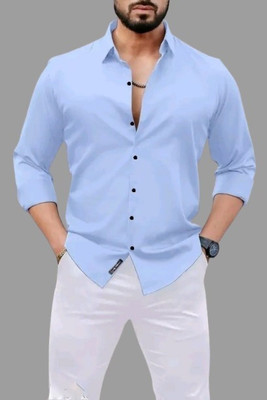MUMIN Men Solid Formal Light Blue Shirt
