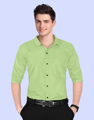 Neviq Fabs Men Solid Formal Light Green Shirt
