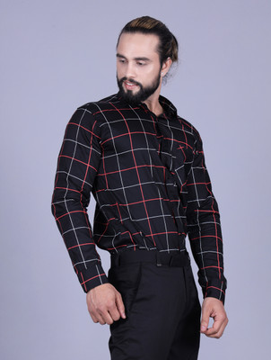 Tanip Men Checkered Formal Black, Red, White Shirt