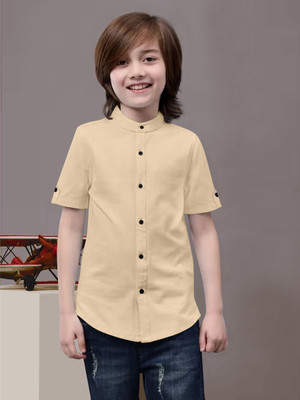 AVEXPORT Boys Solid Casual Cream Shirt