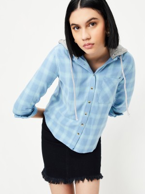 MAX Women Solid Casual Light Blue, Blue Shirt