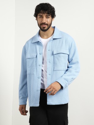 NOBERO Men Self Design Casual Light Blue Shirt