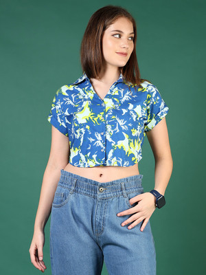 V-MART Women Printed Casual Blue Shirt