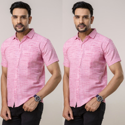 AUZAAI COLLECTION Men Printed Casual Pink Shirt(Pack of 2)