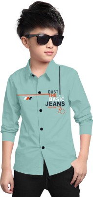 STUD APPARELS Boys Printed Casual Light Blue Shirt