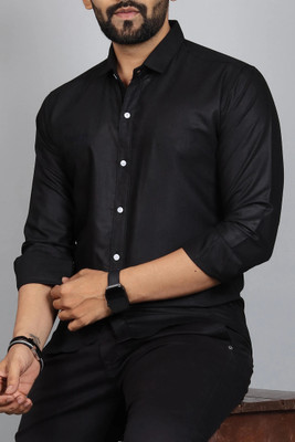 Qlonz Store Men Solid Casual Black Shirt