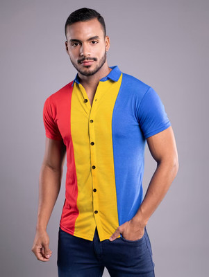 tfurnish Men Self Design Casual Red, Yellow, Blue Shirt