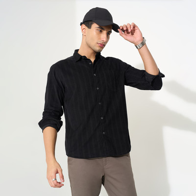 Peregrine by Pantaloons Men Striped Casual Black Shirt