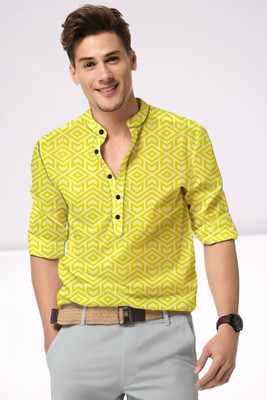 Vedamenterprise Men Printed Casual Yellow Shirt