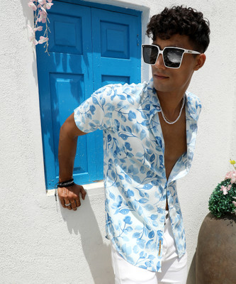 CAMPUS SUTRA Men Printed Casual Light Blue, White Shirt