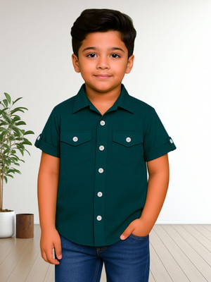 FASHION GRAB Boys Solid Casual Green Shirt