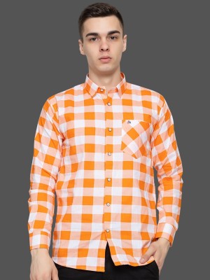 Frank Man Men Checkered Casual Orange Shirt