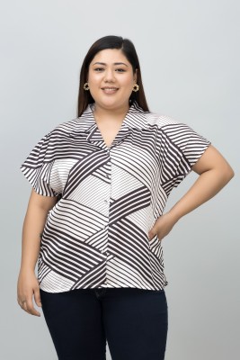 PURYS Women Printed Casual White, Black Shirt