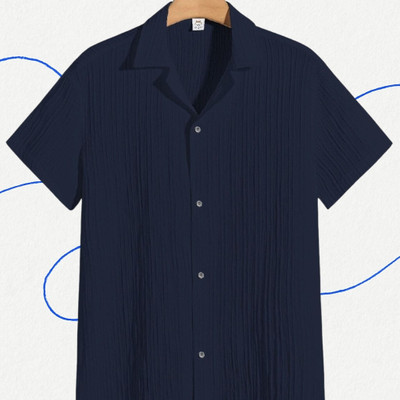 A DEEMOON TREND Men Self Design Casual Dark Blue Shirt