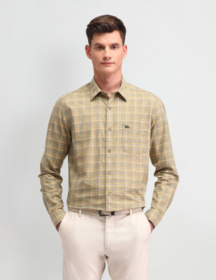 Arrow Sport Men Checkered Casual Green Shirt