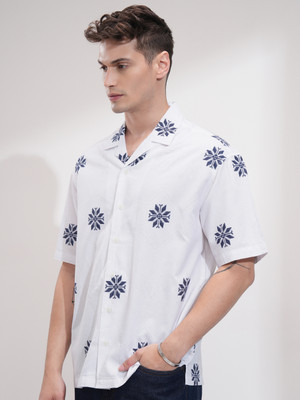 LOCOMOTIVE Men Printed Casual White Shirt