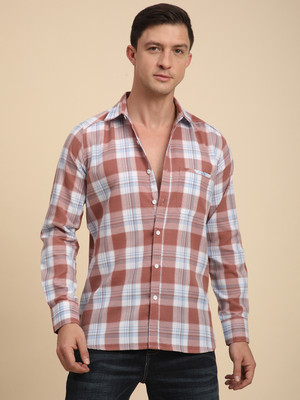 Voroxy Men Checkered Casual Pink Shirt
