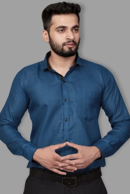 Indian Fashionista Men Solid Casual Dark Blue Shirt