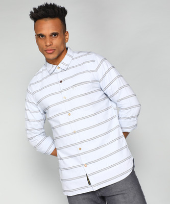 WROGN Men Striped Casual Grey Shirt