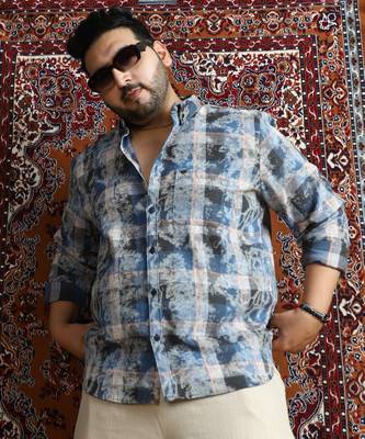 Instafab Plus Men Checkered Casual Blue Shirt