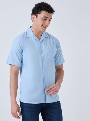 John Watson Men Solid Casual Light Blue Shirt