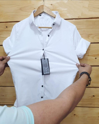 Whipcord Men Solid Casual White Shirt
