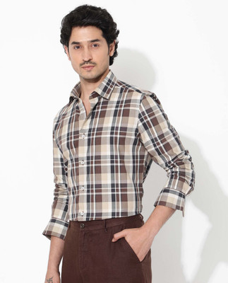 RARE RABBIT Men Checkered Casual Brown Shirt