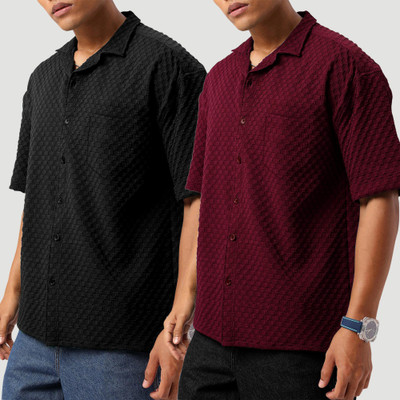 SZN Men Self Design Casual Multicolor Shirt(Pack of 2)
