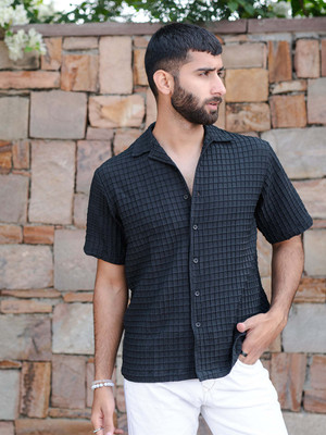 MAA UMA Men Self Design Casual Black Shirt