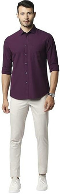 Style Grove Men Solid Casual Purple Shirt