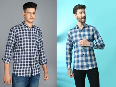 Tanip Men Checkered Casual Blue Shirt