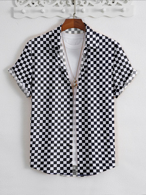 GCFAB Men Checkered Casual Black, White Shirt