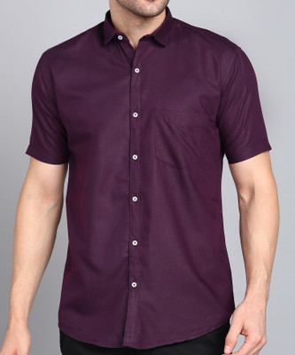 MILDIN Men Solid Casual Purple Shirt