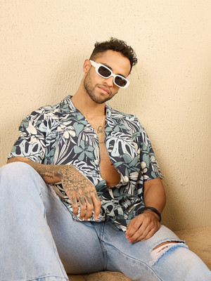 FUGAZEE Men Printed Casual Dark Blue Shirt