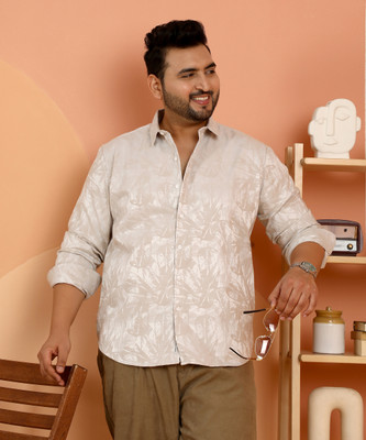 Instafab Plus Men Solid Casual Beige Shirt