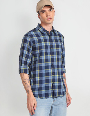 FLYING MACHINE Men Checkered Casual Blue Shirt