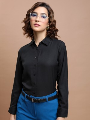 Tokyo Talkies Women Solid Casual Black Shirt