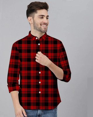Yaara fashion Men Checkered Casual Red, Black Shirt