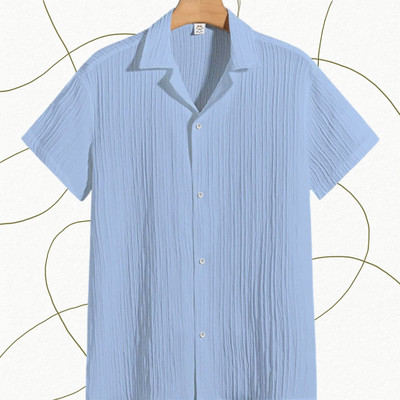 Looksky Men Self Design Casual Light Blue Shirt