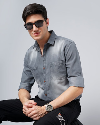 GRANDSTITCH Men Washed Casual Grey Shirt