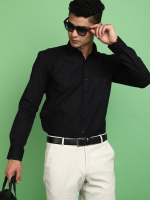 V-MART Men Solid Formal Black Shirt