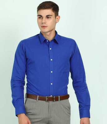 Kryptar Men Solid Formal Blue Shirt