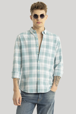 Snitch Men Checkered Casual Blue, White Shirt