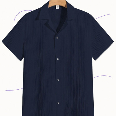 Dharamraj Fashion Men Self Design Casual Dark Blue Shirt