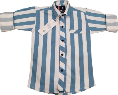 MANANG TRENDS Boys Striped Casual White, Blue Shirt