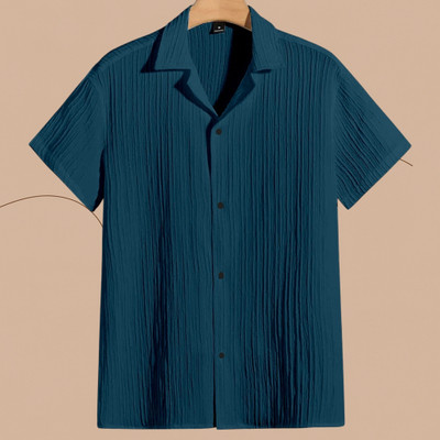 Jenil Fashion Men Self Design Casual Blue Shirt