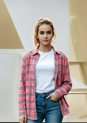 BOLD ARIA Women Checkered Casual Pink Shirt