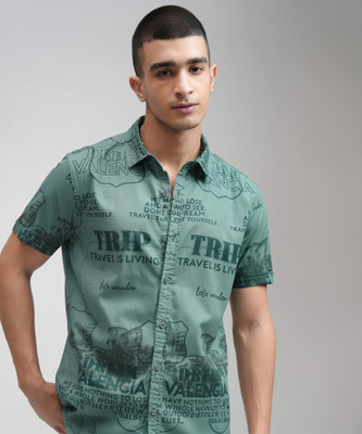 KETCH Men Printed Casual Blue Shirt
