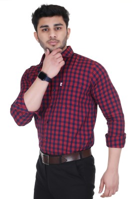 Marc Laurent Men Checkered Formal Red, Dark Blue Shirt